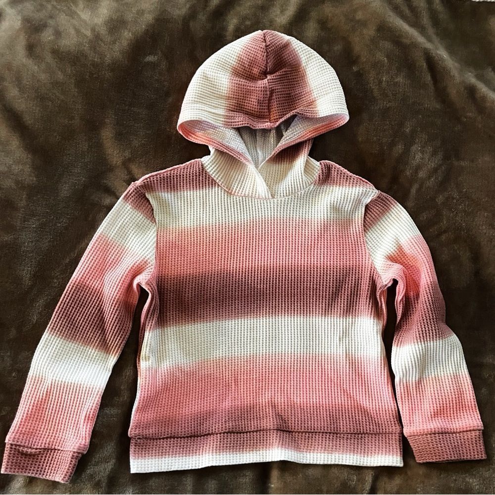 Fabkids Pink and White Waffle Knit Hoodie Tie Dye Lightweight Size S (6/7)